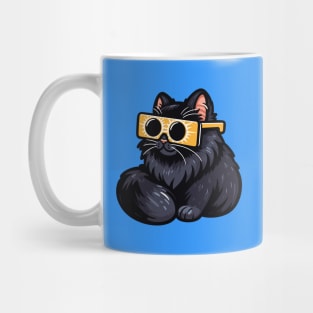 Total Solar Eclipse 2024 , Black Cat Wearing Solar Eclipse Glasses Mug